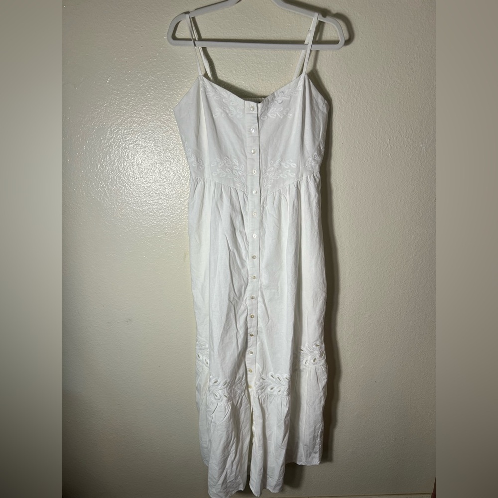 Z Supply White Floral Linen Blend Embroidered Maxi Dress Size M